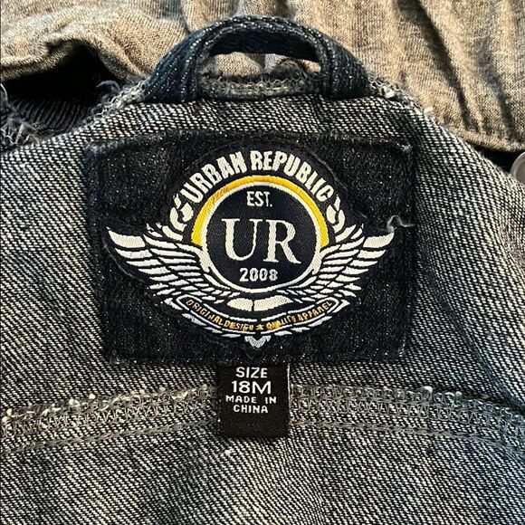 Urban Republic Blue Denim Jacket with Gray Sleeves - Picture 2 of 5